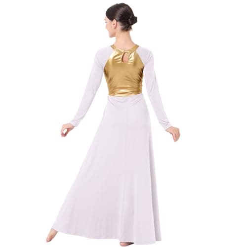 ODASDO Women's Lyrical Dance Costume Maxi Gown Asymmetric Hem Pleated