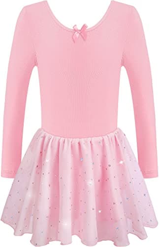 DANSHOW Ballet Girls Glitter Leotards with Tutu Skirt Petal Sleeve