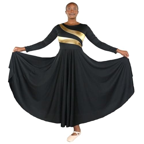 Danzcue Womens Metallic Bicolor Full Length Worship Dance Dress