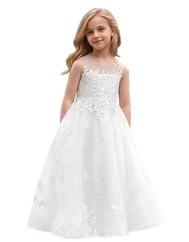 Lace Appliques Humoral Tulle First Communion Dress for Flower Girls Weddings
