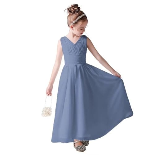 Little Girls Formal Party Dress - Long Chiffon Flower Girl Wedding Bridesmaid Dress