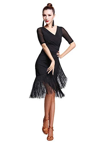 Z&X Women's V Neck Fringed Tango Salsa Dress with Shorts