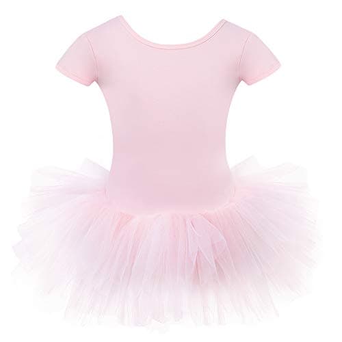 Bezioner Girls' Cotton Ballet Dance Tutu Leotard Short Sleeve