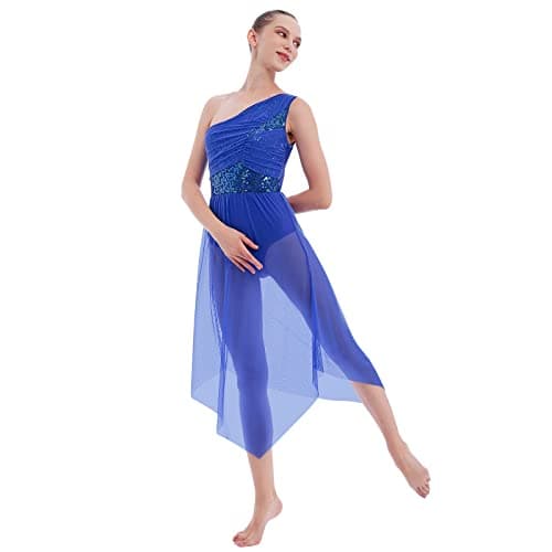 ODASDO Women's Modern Lyrical Dance Costume with Sequin Mesh Tulle