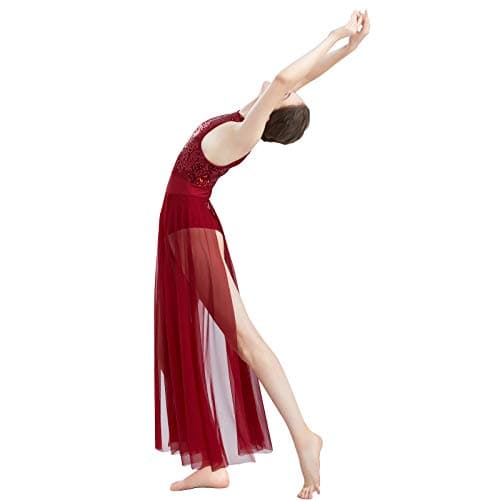 Lyrical Dance Dress for Women with Sequins and Mesh Tulle Skirt