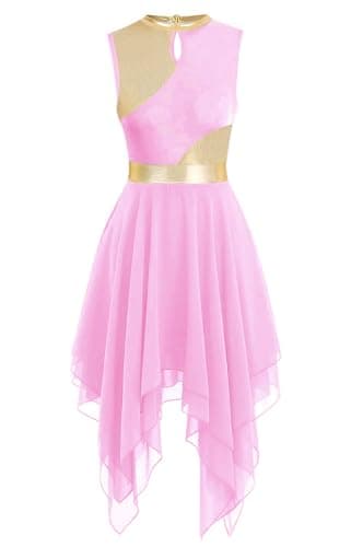 YrsZX Women's Metallic Color Block Sleeveless Tunic Overlays Worship Dance Dress