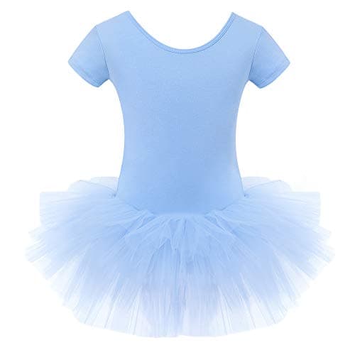 Bezioner Girls' Cotton Ballet Dance Tutu Leotard Short Sleeve
