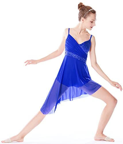 ELLYDOOR Women's Modern Lyrical Ballet Asymmetrical Tulle Leotard Skirted Costumes