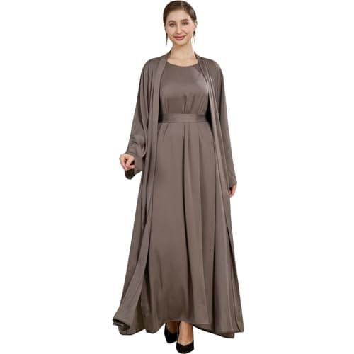 Lightweight Satin Abaya Dress 2PCS for Women Islamic Prayer Modest KAFTAN