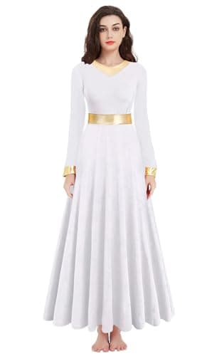 Z&X Women's Metallic Gold Liturgical Dance Dress for Church Worship