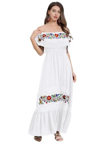 Off Shoulder Floral Print Mexican Maxi Dress for Women