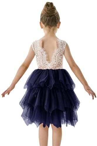 2Bunnies Girl Peony Lace Back Tiered Tutu Party Dress