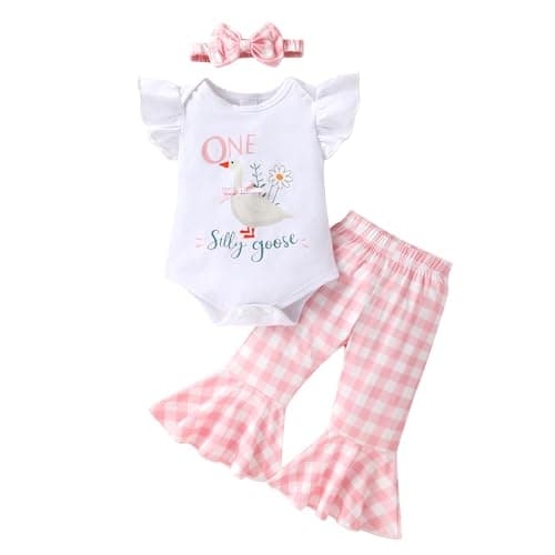 YOUNGER TREE Baby Girl 1st Birthday Outfit Romper & Flared Pants