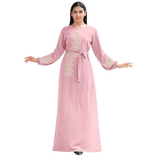 IBAKOM Floral Embroidery Abaya Dress for Women Islamic Clothing