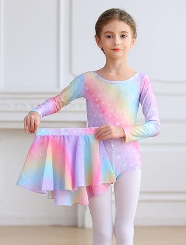 MdnMd Long Sleeve Ballet Leotards with Skirt Combo for Girls Toddler