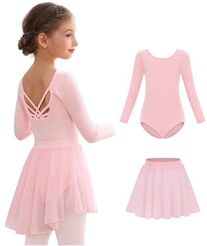 MdnMd Long Sleeve Ballet Leotards with Skirt Combo for Girls Toddler