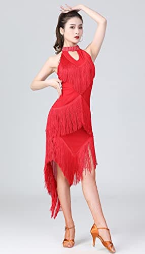 Women's Ballroom Latin Dance Dress with Swallowtail Fringe Skirt