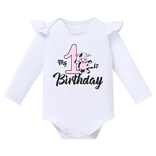 Baby Girl Toddler Kids Farm Animal Cow Theme Birthday Party Outfit