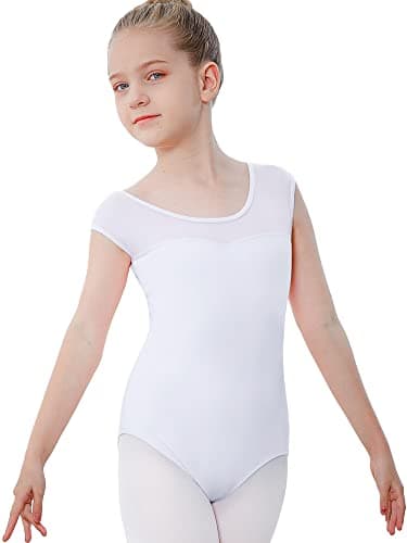 Black Mesh Short Sleeve Leotard for Girls' Ballet & Gymnastics