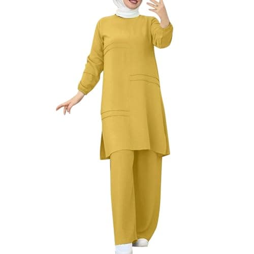 Aniywn Casual 2-Piece Set for Women Plus Size Loose Top Wide Leg Pants Prayer Clothes