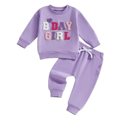 SAYOO Baby Birthday Girl Sweatshirt & Pants Embroidery Print Fall Outfit