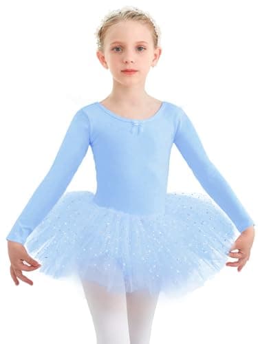 Gorphnc Pink Long Sleeve Dance Leotard with Tutu Skirt for Girls