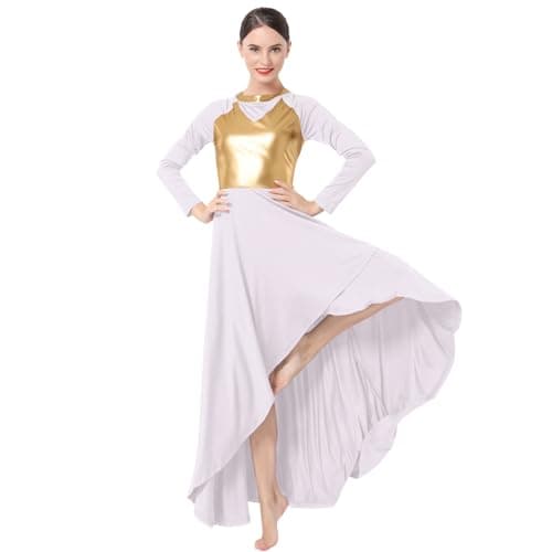 ODASDO Women's Lyrical Dance Costume Maxi Gown Asymmetric Hem Pleated