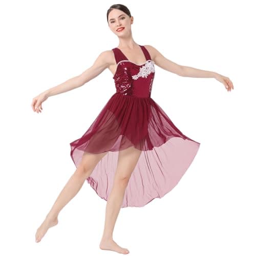 IBAKOM Women Shiny Sequins Flower Contemporary Dance Costume
