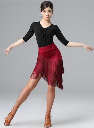 Z&X Women's Latin Salsa Dance Skirt with Hi-Lo Ruffle Shorts