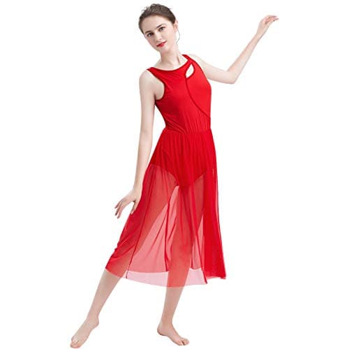 Women's Contemporary Lyrical Dance Costumes - Sleeveless Cut-Out Mesh Tulle Maxi Dress (XS-XL)