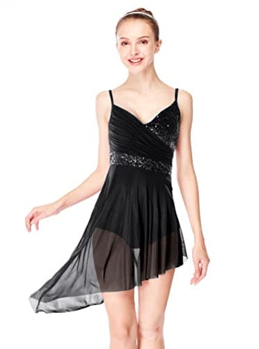 ELLYDOOR Women's Modern Lyrical Ballet Asymmetrical Tulle Leotard Skirted Costumes