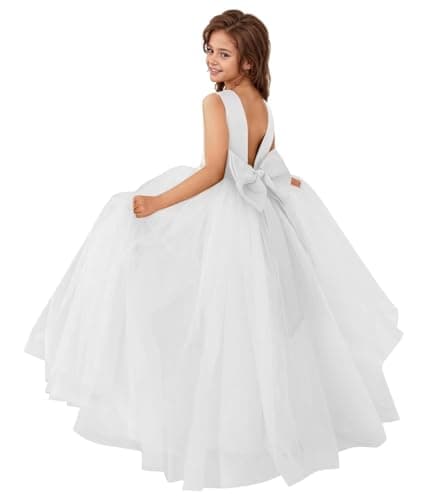 MCieloLuna Flower Girl Satin Tulle Princess Dress with Bow-Knot
