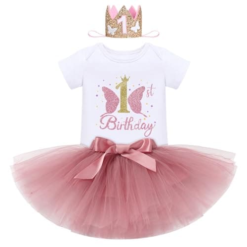 IDOPIP Butterfly 1st Birthday Tutu Outfit for Cake Smash Photo