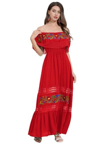 Off Shoulder Floral Print Mexican Maxi Dress for Women