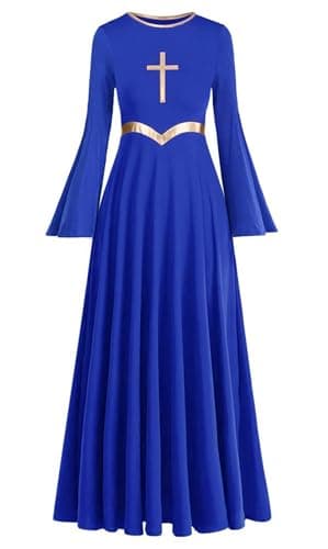 Z&X Women's Modern Worship Long Dresses Liturgical Metal Color Block Dance Robe