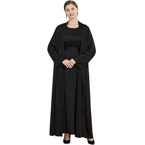 Lightweight Satin Abaya Dress 2PCS for Women Islamic Prayer Modest KAFTAN