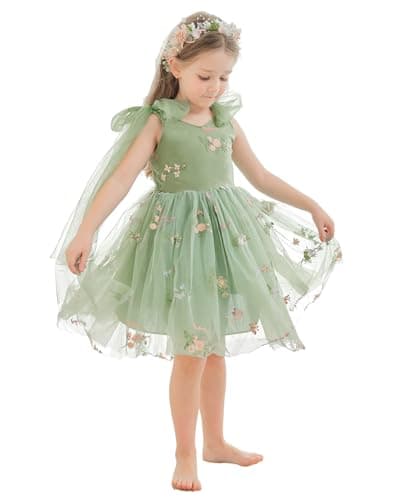 LalaMira Floral Embroidered Toddler Girls Wedding Dress Tulle Photo Shoot