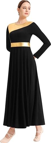 Sanmsoner Women's Long Sleeve Metallic Dance Dress for Church Praise