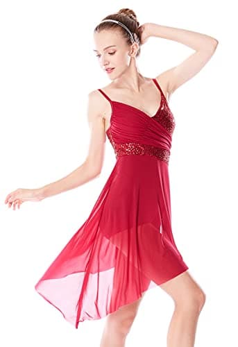 ELLYDOOR Women's Modern Asymmetrical Tulle Ballet Camisole Skirted Leotard Dance Costume