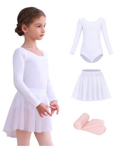 Mecceos Girls' Ballet Leotard Combo with Skirt & Tights
