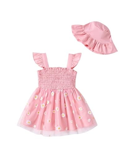 Saeaby Girls' Tulle Halter Smocked Dress Casual Summer Outfit