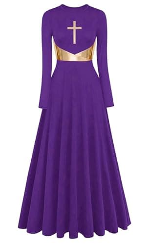 ELLYDOOR Womens Metallic Cross Worship Dance Dress Full Length Liturgical Robe