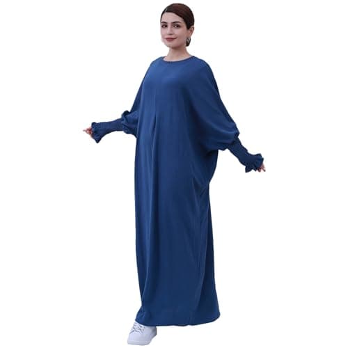 Zofocy Muslim woman's pure color hijab dress