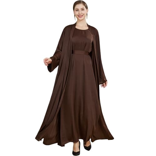 Lightweight Satin Abaya Dress 2PCS for Women Islamic Prayer Modest KAFTAN