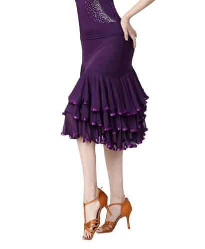 CISMARK Elegant Long Swing Mesh Skirt for Women Latin Dance Party