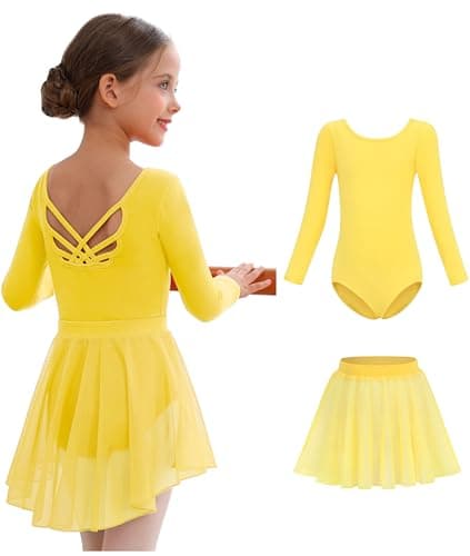 MdnMd Long Sleeve Ballet Leotards with Skirt Combo for Girls Toddler