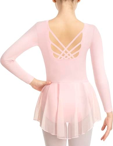 MOLLDAN Girls' Dance Leotards for Ballet, Shiny Skirt & Ruffle Sleeves