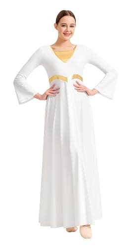 Sanmsoner Women's Metallic Cross Praise Dance Liturgical Long Sleeve Dress