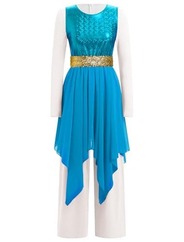 ODASDO Women's Dance Costume Liturgical Tunic Top Wide Leg Jumpsuit Set