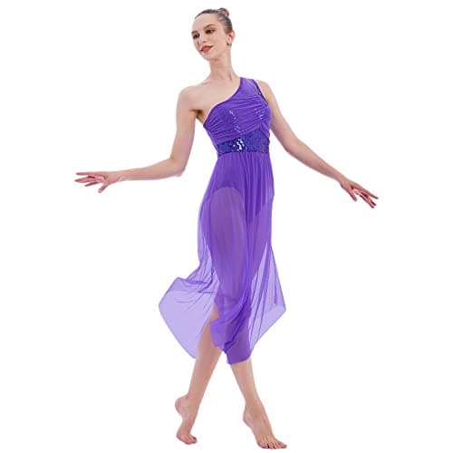 Lyrical Dance Costume for Women: Sequin Mesh Tulle Leotard